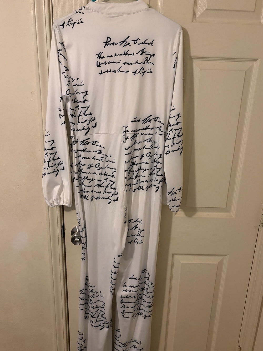 SHEIN White Script Print Long Sleeve Jumpsuit - Picture 6 of 8